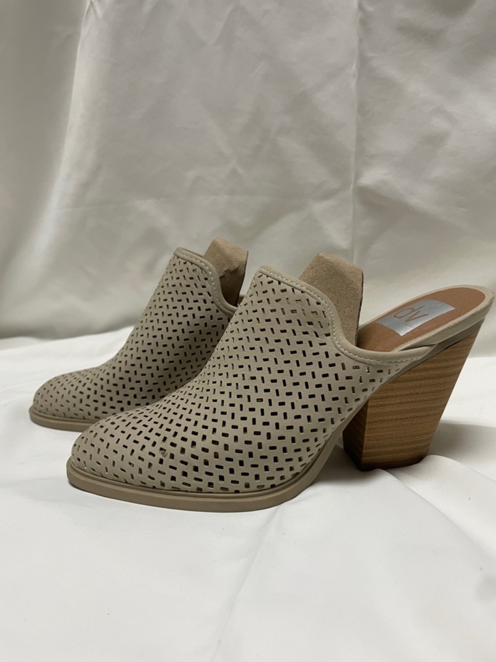 DV by Dolce Vita Taupe Perforated Block Heel Mules